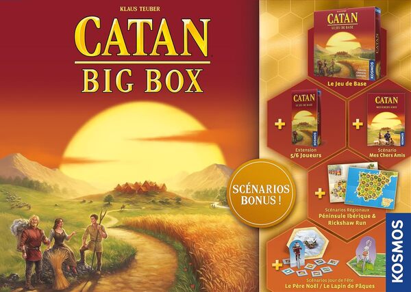 Asmodee - CATAN : BIG Box - Jeu de Société Iconique pour Adultes et Enfants dès 10 Ans - Coffret Stratégique avec Extensions et Jeu de Plateau - 3 à 6 Joueurs - Version Française - Kosmos