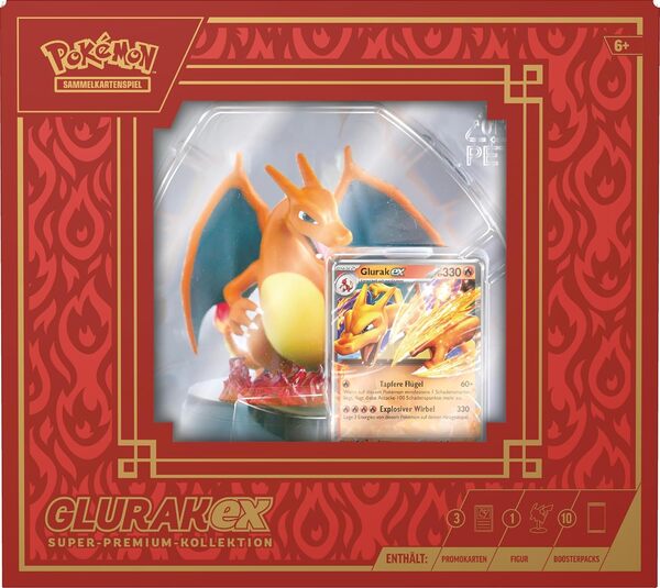 Pokémon Jeu de Cartes à Collectionner : Collection Super Premium Glurak-ex (3 Cartes holographiques, 1 Figurine d'affichage de Cartes et 10 boosters)