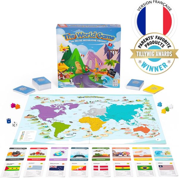 The World Game - Jeux de Plateau Géographie - Jeu Éducatif pour Enfant, Famille et Adultes - Cadeau Garçon 10-12 Ans - Carte du Monde Enfant - Français