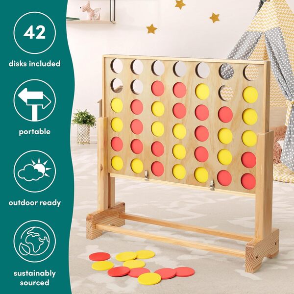 THE TWIDDLERS - Jeu de Jardin Géant Quatre d'affilée avec Sac de Rangement Portable, Weu de Quatre en Ligne en Bois pour Enfants et Adultes - Four in a Row, Hauteur Réglable Jusqu'à 2,6 Pieds / 82 cm