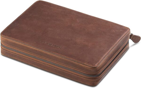 Melia Games Backgammon Deluxe Gammon de Voyage en Cuir véritable Vintage avec Pierres en Bois fabriquées à la Main (Crazy Tobacco)