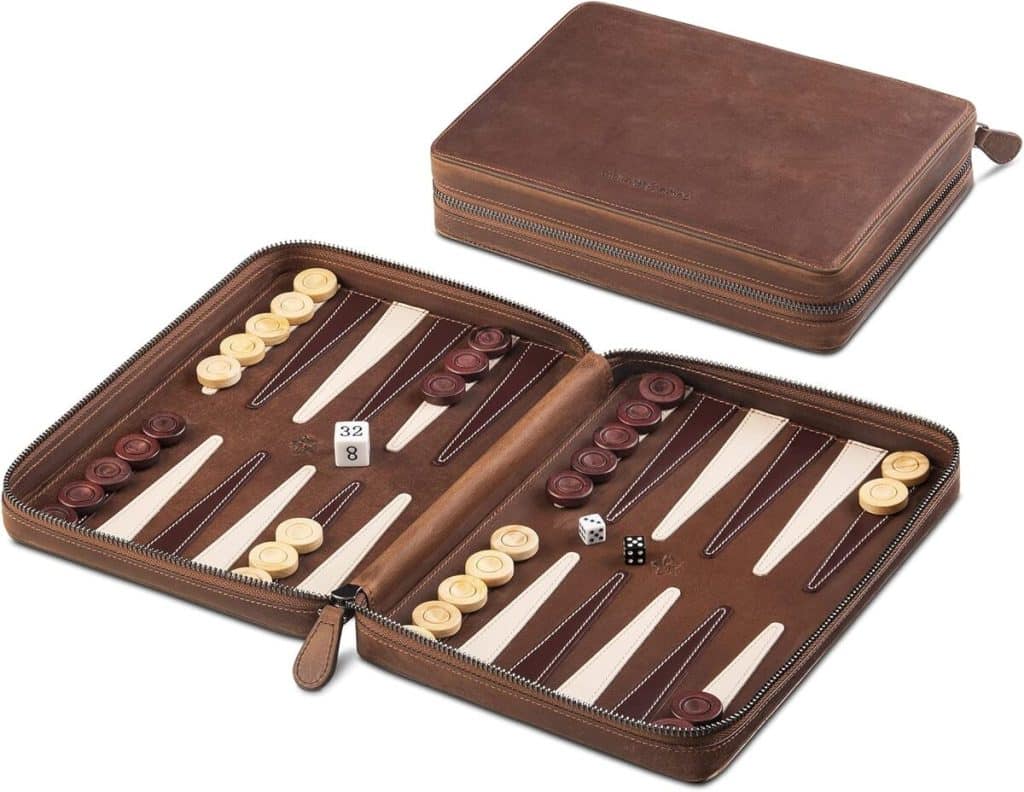 Avis sur le backgammon de voyage Melia Games en cuir vintage