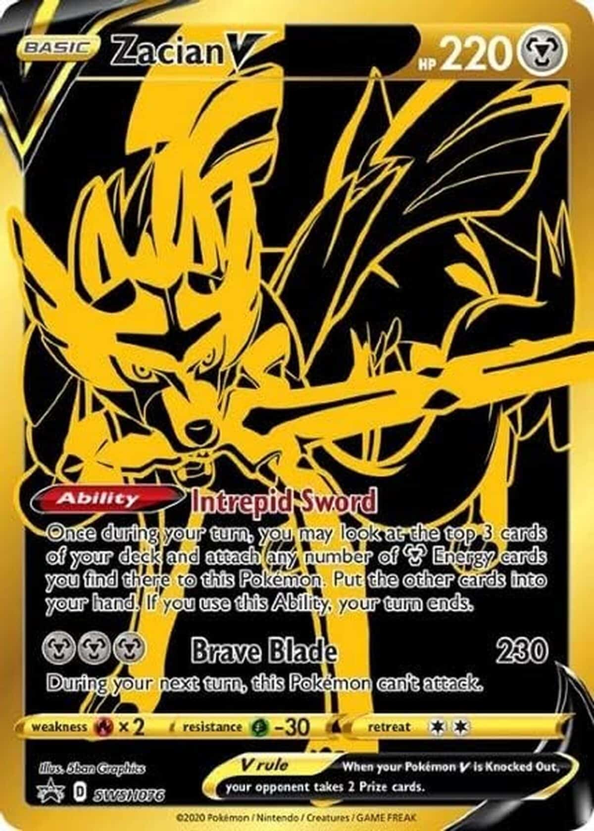 Test de la carte Pokémon Zacian V SWSH076 Black & Gold