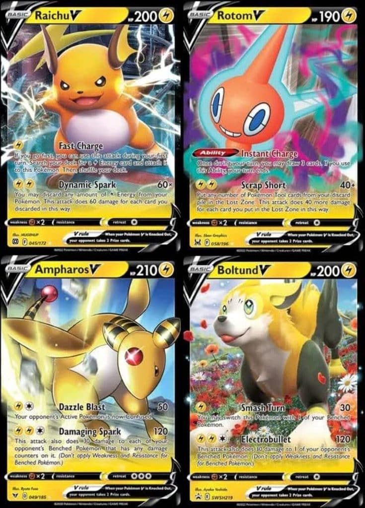 Test des cartes Pokémon V : raichu et Ampharos en lot électrique