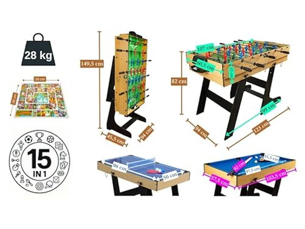 Découvrez la table de jeu 15 en 1 de Leomark : une solution multifonction idéale pour varier les plaisirs et rassembler toute la famille autour de moments inoubliables.
