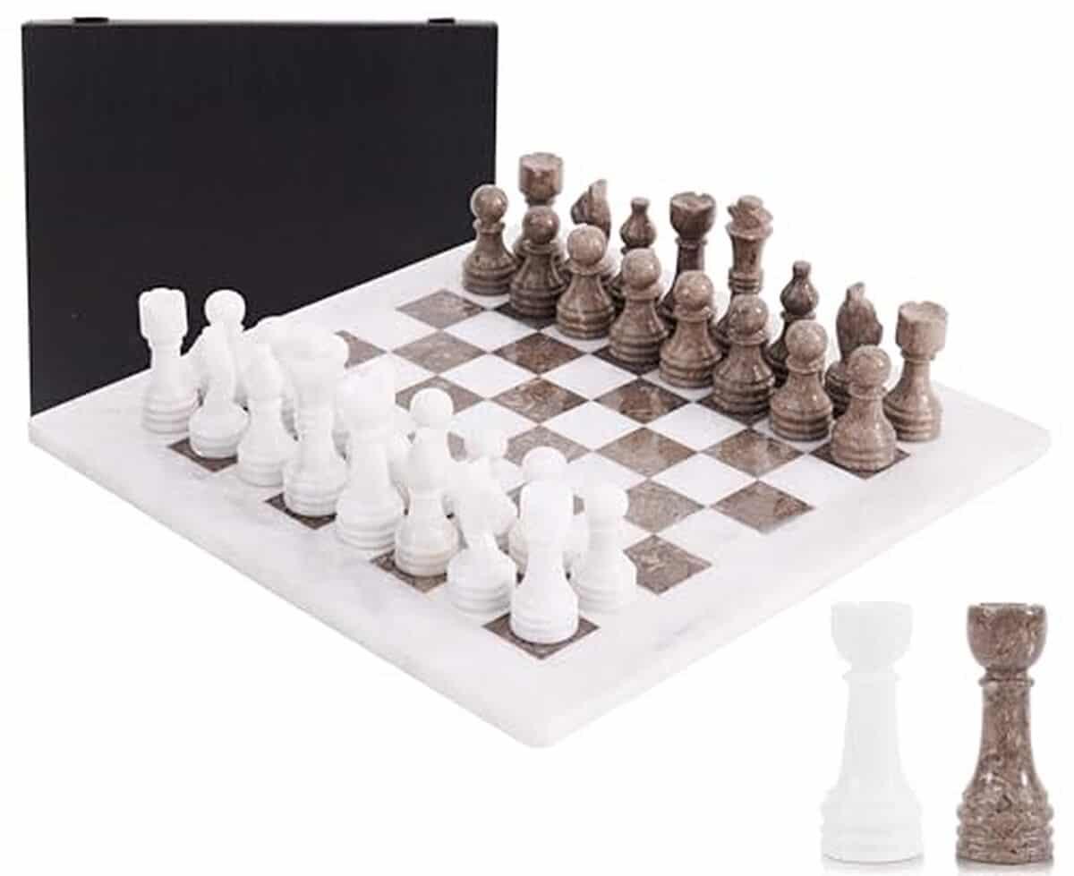 Avis : jeu d'échecs en marbre élégant fait main, 38 cm