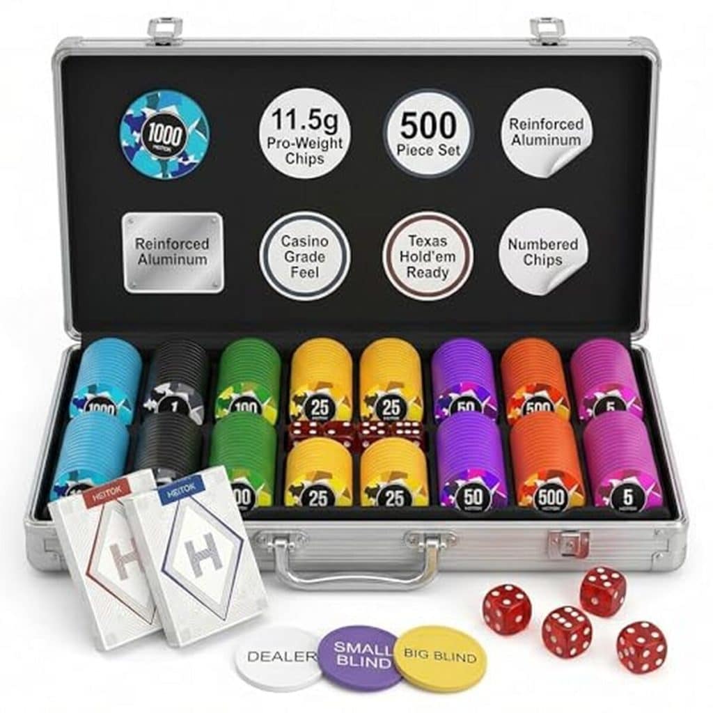 Revue : mallette de poker heitok avec 500 jetons pour soirées casino réussies