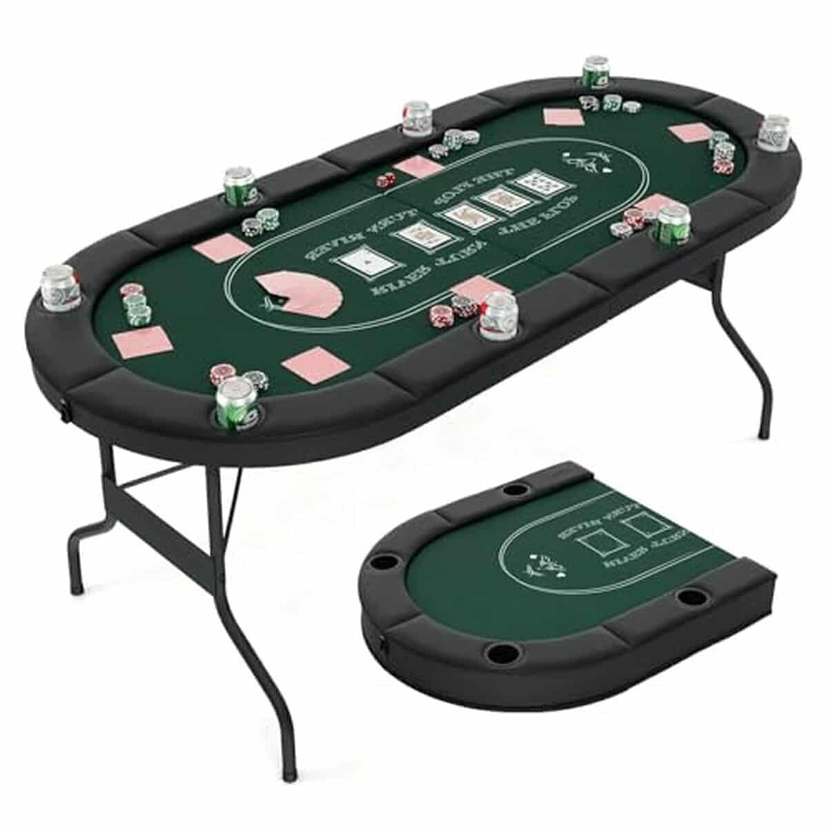 Test de la table de poker pliante HOMASIS 182 x 82 cm avec porte-gobelets